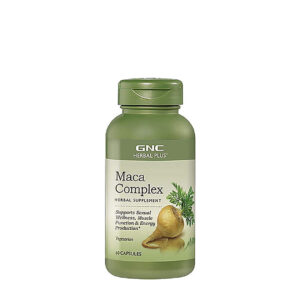 GNC Maca Complex de 60 cápsulas vegetarianas, suplemento adaptógeno para la energía y balance hormonal.