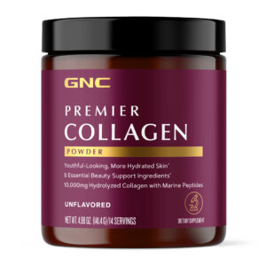 Colágeno Hidrolizado GNC de 14 servidas, suplemento en polvo con péptidos marinos, biotina y zinc disponible en GNC Ecuador.