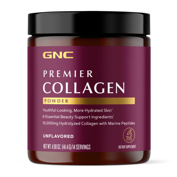 Colágeno Hidrolizado GNC de 14 servidas, suplemento en polvo con péptidos marinos, biotina y zinc disponible en GNC Ecuador.