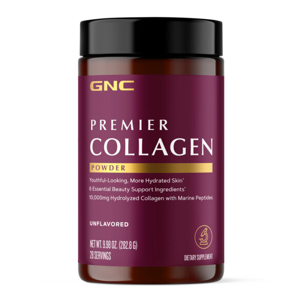 Colágeno Hidrolizado GNC de 28 servidas, suplemento en polvo con péptidos marinos, biotina y zinc disponible en GNC Ecuador.