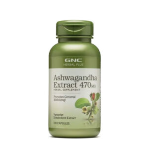 GNC Ashwagandha Extracto 470 mg en cápsulas vegetarianas para el alivio del estrés y control de cortisol en Ecuador.