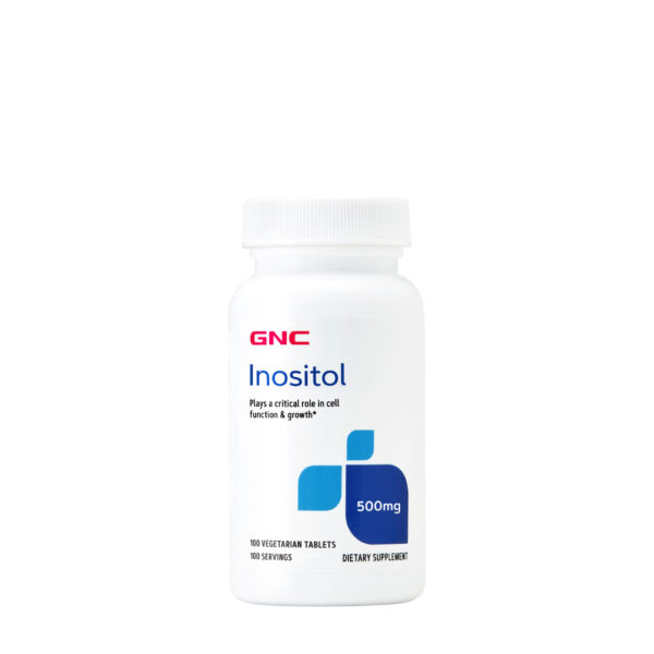 Suplemento GNC Inositol 500mg en frasco de 100 tabletas vegetarianas para equilibrio hormonal y SOP en Ecuador.